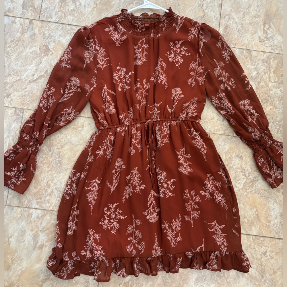 Rust Floral Long Sleeve Dress